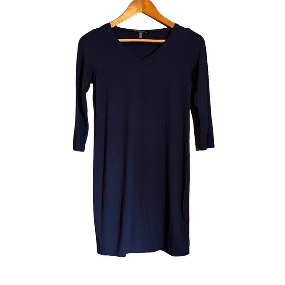 Eileen Fisher navy knit v neck shirt dress. Size PP - Picture 1 of 9